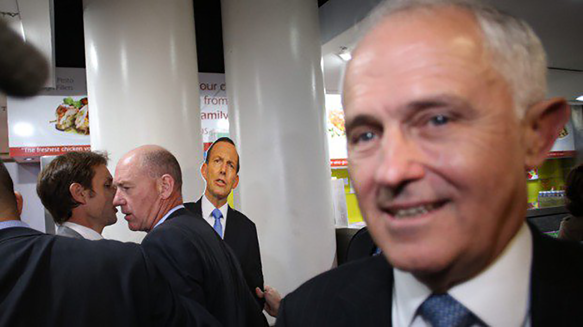 Turnbull chased around Westfield by a cardboard cutout of Abbott